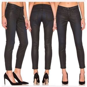 Current/Elliott Women's size 27 The Stiletto Black Coated Skinny Pants Mid Rise